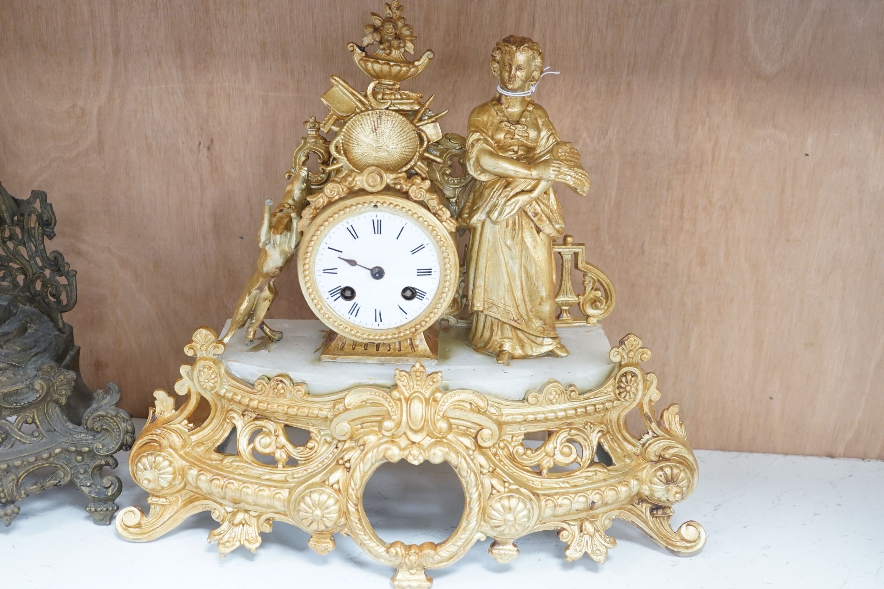 Two French spelter mantel clocks